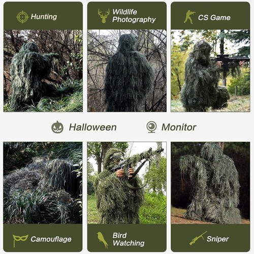 Ghillie Suit Poncho for Hunting Bird Watch Gilly Camouflage Cloak Green - Picture 3 of 10