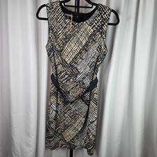 Jones Wear Women’s Sleeveless Belted  Dress Stretch Geometric Black Sz: 10 NWOT