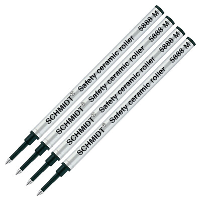 4 X - Schmidt 5888 M Ceramic Rollerball Metal Tube Refill - Black, Medium Point