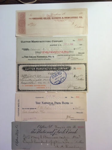 ( 5 ITEMS ) SOUTH CAROLINA BANK DRAFT CHECKS RECEIPT