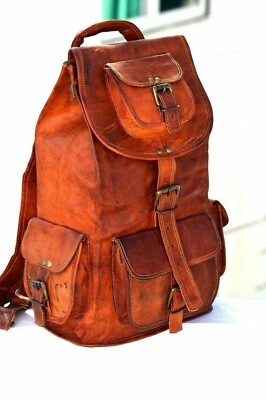 Unisex Leather Backpack Brown Rucksack Genuine Vintage Travel Messenger Bag