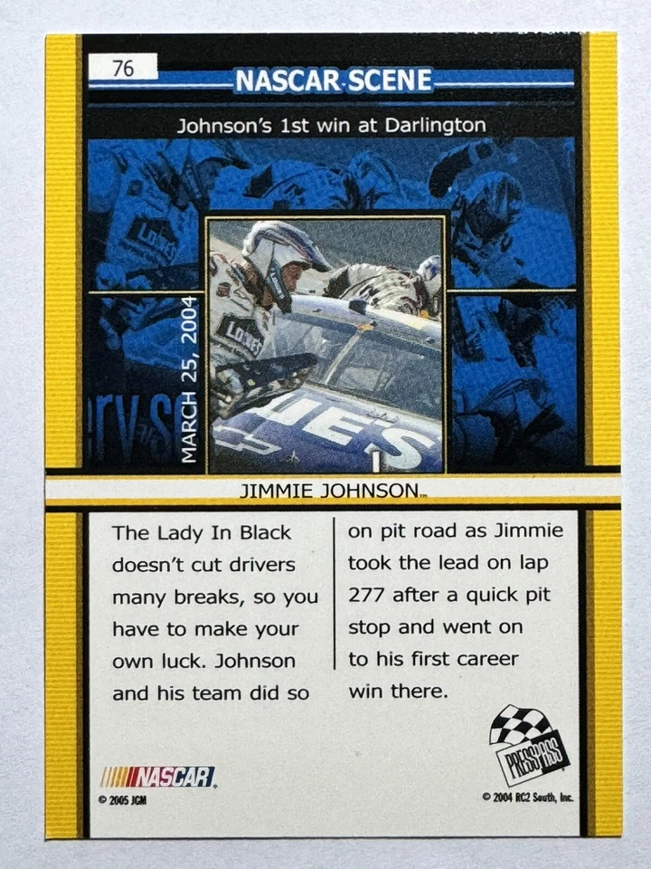 JIMMIE JOHNSON 2005 Press Pass 2004 REPLAY SCENE EVERY SECOND COUNTS Card #76 - Image 2 of 2