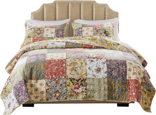 Blooming Prairie 100 Cotton Authentic Patchwork Reversible Quilt Set, King/Cali