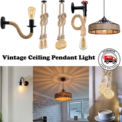 Vintage Retro Industrial Loft Hanfseil Pendelleuchte Decken Wand Lampe