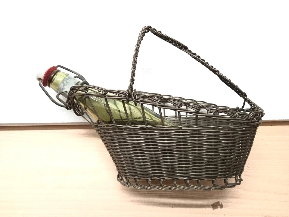 Körbchen, Flaschenkorb, Eisen,Fil de Fer, Shabby, Eisendraht FRANCE, Silberdraht - Bild 3 von 4