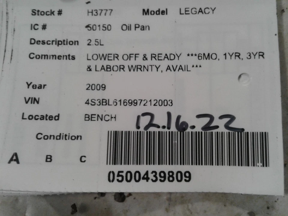 Used Engine Oil Pan fits: 2009 Subaru Legacy 2.5 Grade A - Image 3 of 4