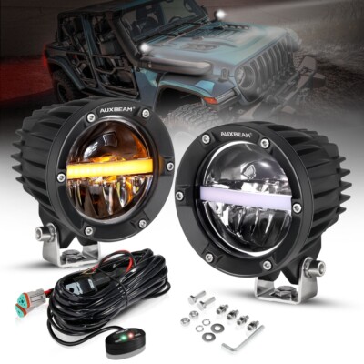AUXBEAM 4''inch 110W LED Work Driving Lights Pods White Amber DRL Spotlights Lamp
