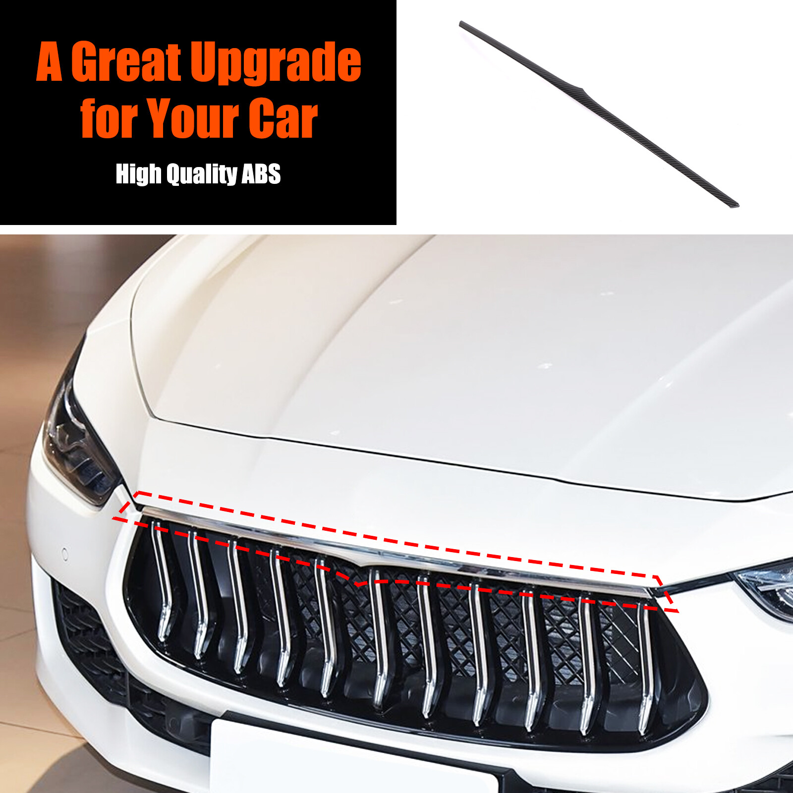 Carbon Fiber ABS Front Bumper Grille Accent Strip For Maserati Ghibli 2018-2022