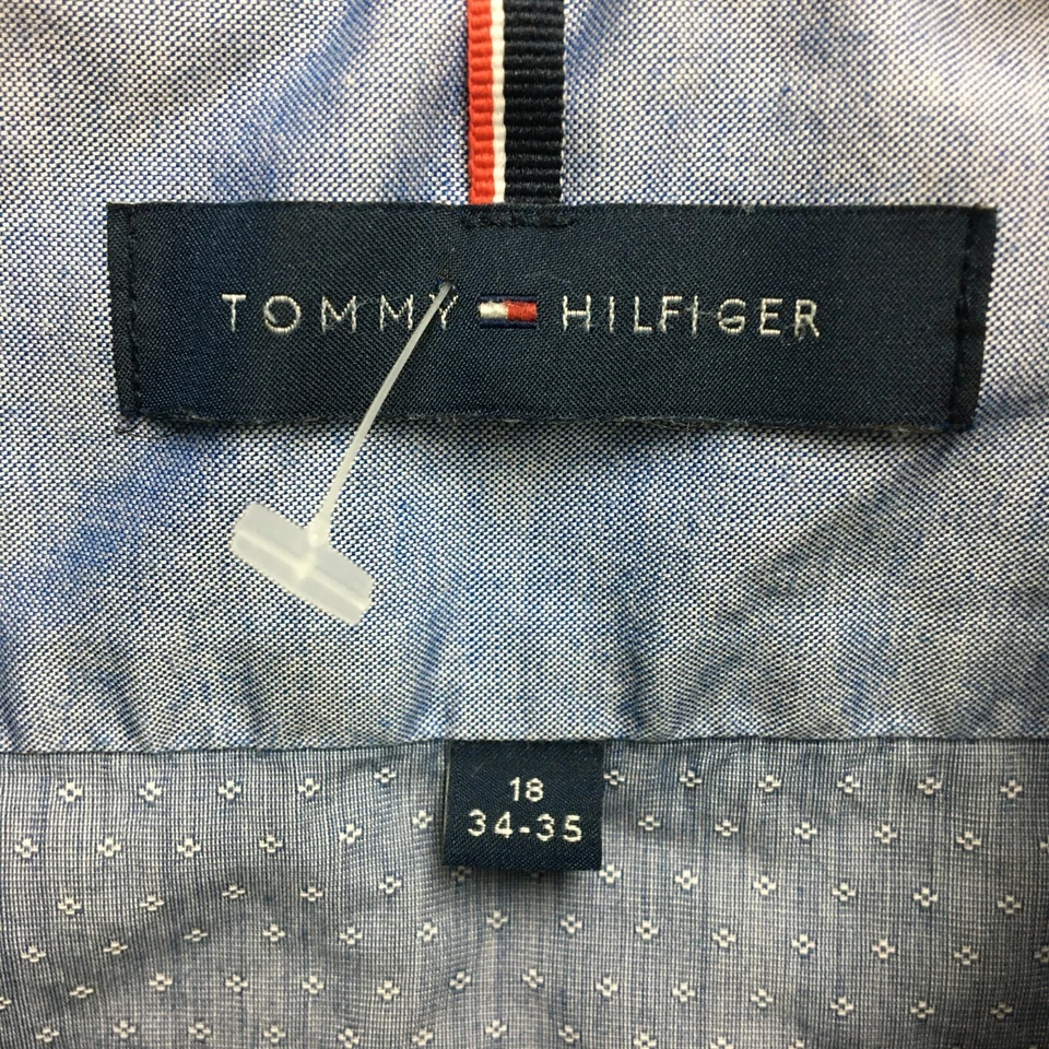 Tommy Hilfiger Button Down Shirt 18 Dress Blue Slim Fit Non Iron Long Sleeve Men - Image 4 of 4
