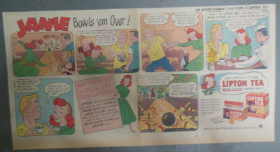 Lipton Tea Ad: ''Jane Bowls Them Over'' from 1949 Size: 7.5 x 15 inches Bowling !