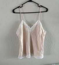 Christian Dior Satin  Lace Beige Cami w/ Embroidered Logo  Sz S