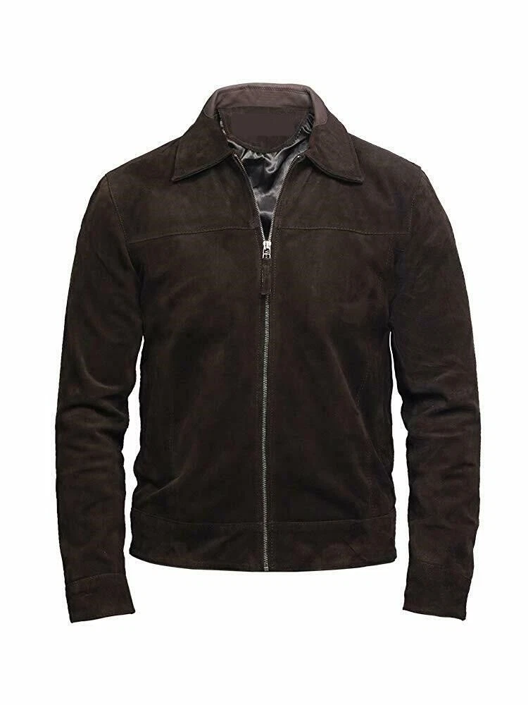 Men's Genuine Goat Suede Leather Biker Jacket Classic Vintage Brown Soft Jacket