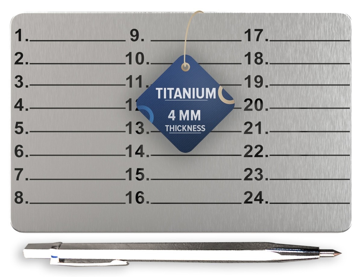 Crypto Titanium 4mm ThicK Plate 24 Seed Hardware Wallet Backup with Manual  Pen | eBay UK