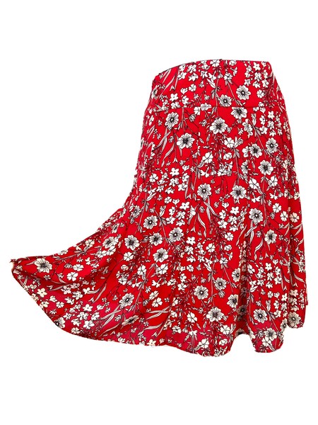 Review Size 6 Red Floral Skirt Fit And Flare , Casual Party Wedding Summer