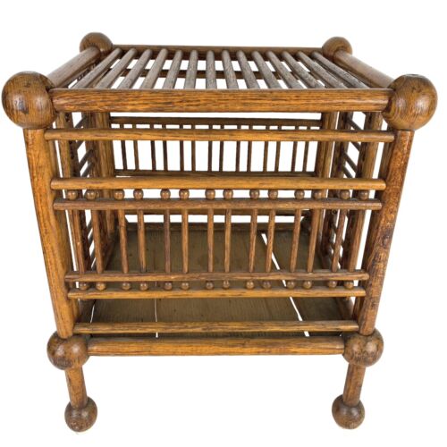 Antique Ball And Stick Fretwork Oak Footstool Victorian Flip Open Top