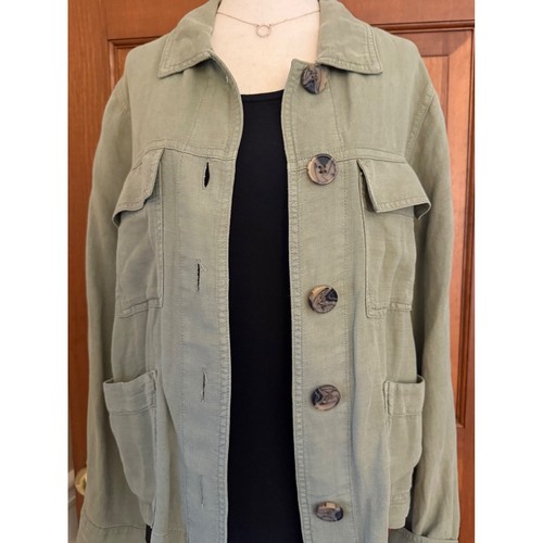 Nicole Miller Lino Fatiga Utilidad Camisa Chaqueta Mujer M Verde Oliva Ligera - Imagen 2 de 13