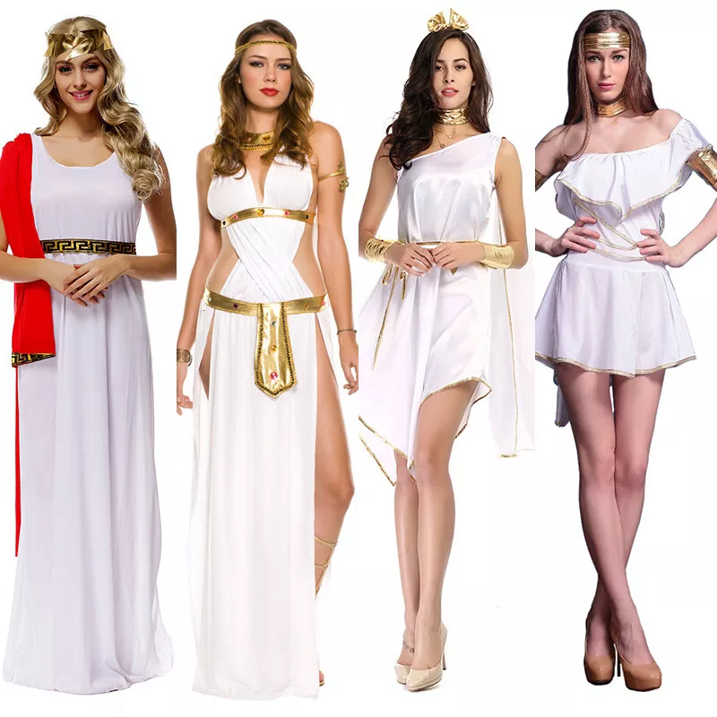 Costume Dea Greca Bianco Principessa Egizia Abito Guerriero Halloween  Cosplay