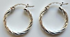 925 Sterling Silver Hoop Earrings Diamond Cut 5/8 inch Round 2 mm Thick 27