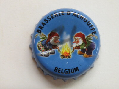 BEER Bottle Crown Cap: Brasserie D'Achouffe, Belgium - Gnomes Enjoying Wood Fire