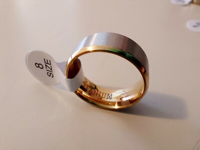 Size 8 Silver & Gold Titanium Unisex Band Ring. New. Opened only for photographi