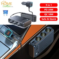 3 Way Car Cigarette Lighter Socket Splitter USB C Charger Power Adapter Fast