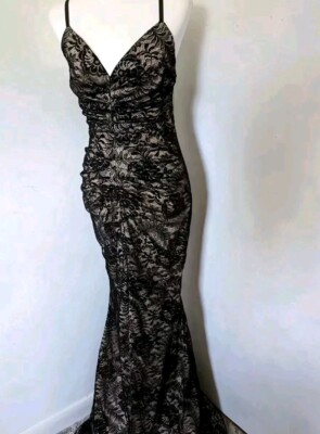 Windsor Size Medium Prom Dress Ball Formal Black Lace Stretch Slit  Spaghetti Str | eBay