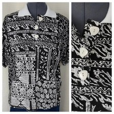 Vintage Shula Black White Graphic Patterned Top Size Medium