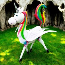 Metal Fairy-tale mythical Unicorn Home Garden Patio Ornament Colourful Enchanted