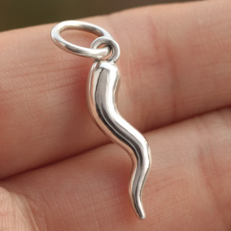 Italian Horn Chilli Pepper Pendant Charm 3D In 925 Sterling Silver Cornicello - image 2 of 4