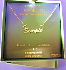 Paige Harper Zodiac Necklace "Scorpio" Sterling Silver Cubic Zirconia New in Box