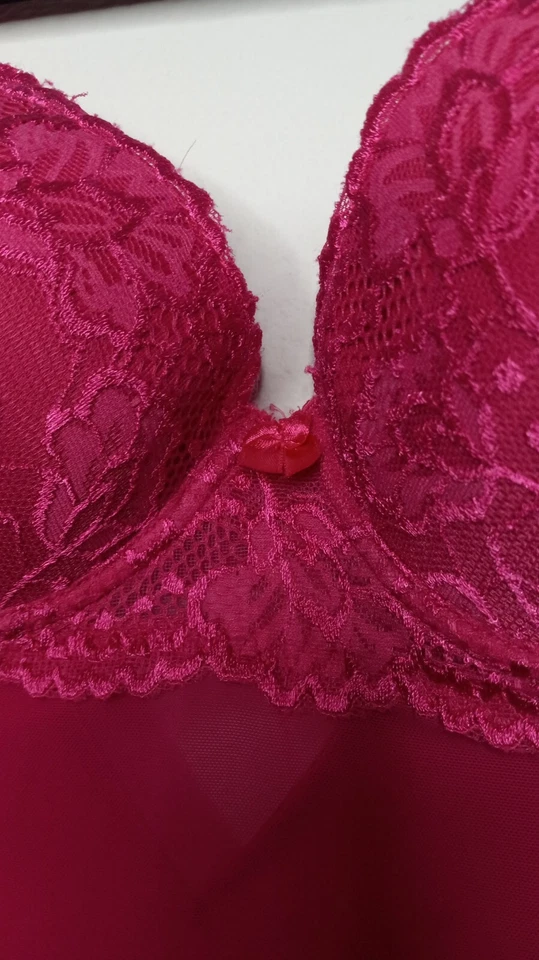 Vestido Babydoll Rampage Intimates para mujer talla M Chemise rosa brillante malla encaje ribete Foto 4 de 4