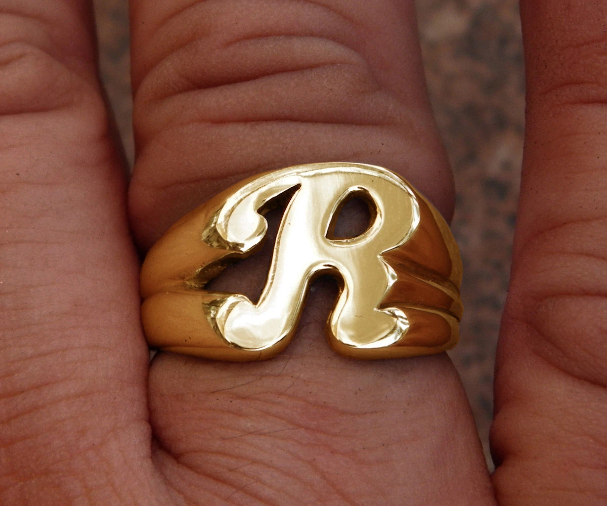 14K Yellow Gold Polished Monogram Signet Ring 