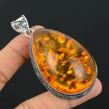 Baltic Amber Gemstone Handmade 925 Sterling Silver Vintage Pendant Jewelry