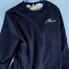 Men s Black Crew Neck Fleece Polyester Pullover Sweatshirt Logo Solid L