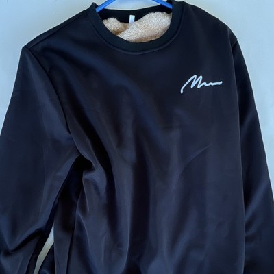 Men s Black Crew Neck Fleece Polyester Pullover Sweatshirt Logo Solid L