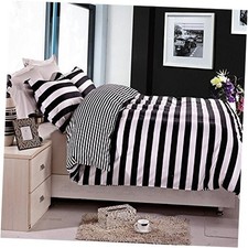 3 Pieces Duvet Cover Set Queen Size, Reversible Zipper Full/Queen Black Stripe
