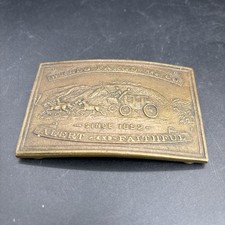 Vtge Bronze Brass WELLS FARGO Stagecoach Western Belt Buckle Marked E. Gaylord