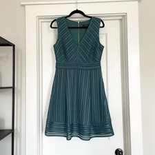 J.CREW Teal Striped Lace A-Line Sleeveless Knee Length Dress Size 6