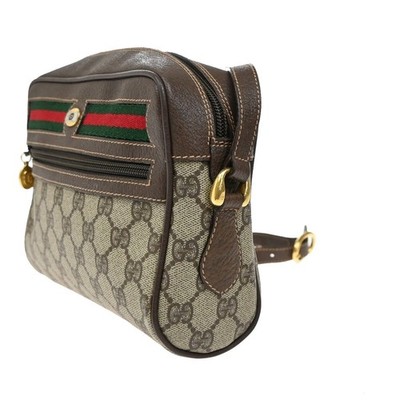 GUCCI Logo Sherry GG pattem Shoulder Bag PVC Leather Brown GHW