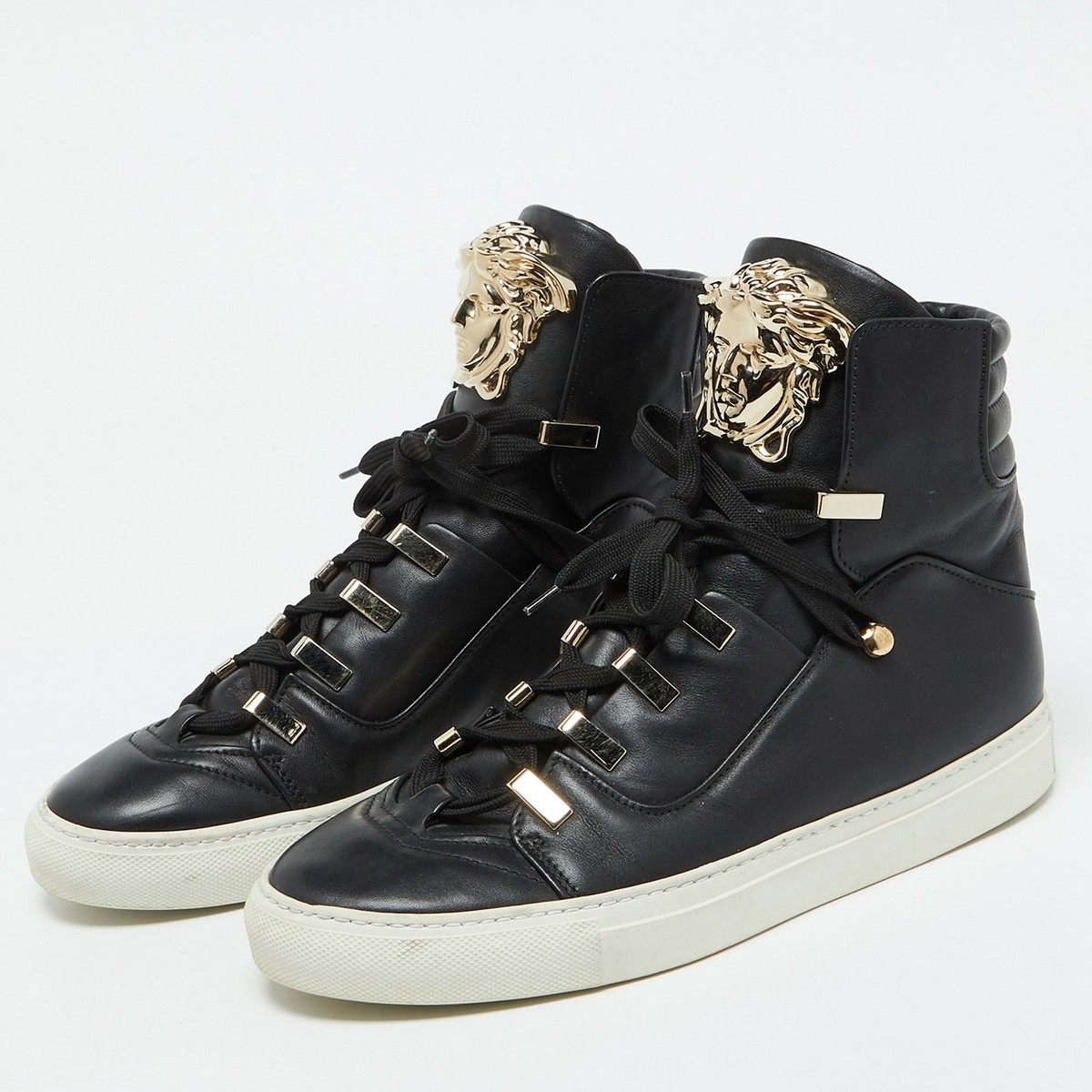 Versace Black Leather Medusa High Top Sneakers Size 39 UK