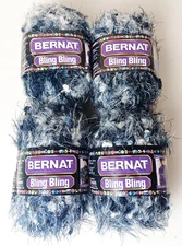 Bernat Bling Bling Fur Eyelash Yarn Black Gray Shades Lot 4 Skeins 1.75 oz