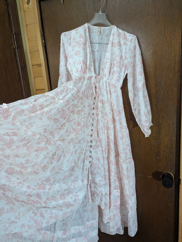 NWOT Free People Pappiet Midi Dress XS Pink Floral Cotton Boho Cottagecore - Image 2 of 4
