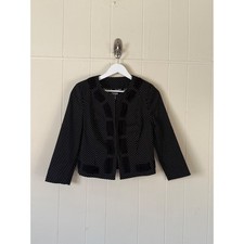 Cabi 5156 Womens Black White Polka Dot Pleated Trim Cropped Blazer Jacket Size 4