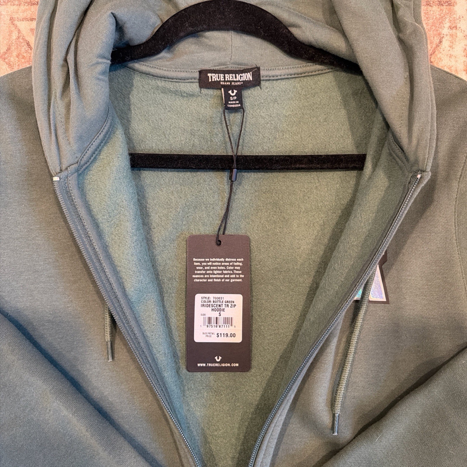 True Religion Men's Size S Green Full Zip Iridescent Fleece Jacket $119 NWT thumbnail 4