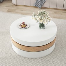 Modern Round 360° Rotating Coffee Table w/ Hidden Storage for Living Room Office