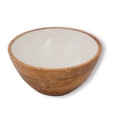 Wooden Bowl, 9.5" - Real Wood with White Interior, Medium Fruit Bowls for Kit...