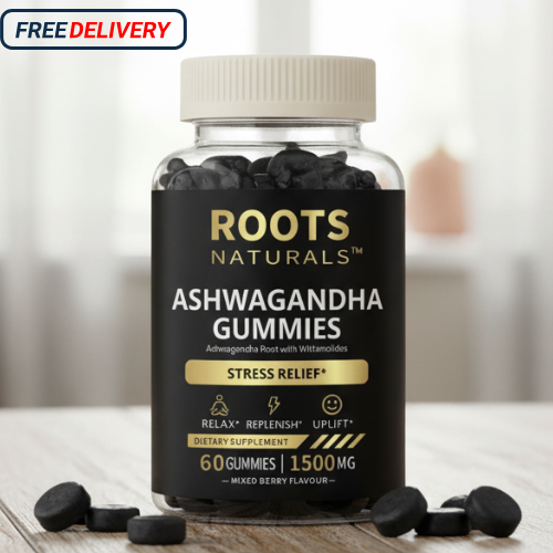 Roots Naturals Ashwagandha Gummies – Stress Relief with Vitamin D2 & Zinc
