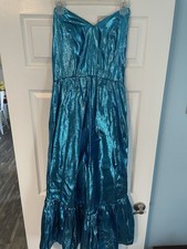 Vintage 80’s Vogue Paris Original S Blue Strapless Sweetheart Satin Maxi Dress 