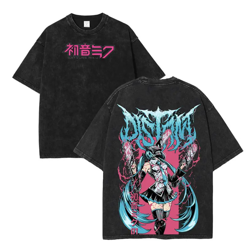 Arcade Anime Chainsaw Miku Vintage Oversized Double Printed Washed Tee