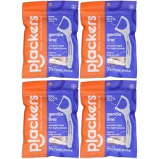 Plackers Gentle Line Floss Picks + Fold-Out FlipPick, Fresh Mint, 75 Ct- 4 PACK